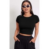 İntive lingerie-innocent&attractive Kadın Siyah Yuvarlak Yaka Yarım Kol Crop Top Bluz