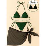 İntive lingerie-innocent&attractive Kadın Yeşil Siyah Pareolu Yandan ve Boyundan Bağlamalı 3'lü Bikini Takımı