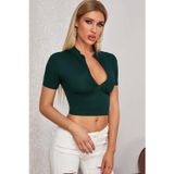 İntive lingerie-innocent&attractive Kadın Yeşil Yarım Fermuarlı ve Kısa Kollu Crop Top Bluz