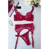 İntive lingerie-innocent&attractive Larisa Transparan Balenli Ayarlanabilir Kırmızı Jartiyer Takım (Intive Limited)