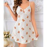 İntive lingerie-innocent&attractive Lily Bianca %100 Pamuk Penye Ayıcık Desenli V Yaka Şirin Mini Gecelik-13003