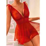 İntive lingerie-innocent&attractive Lily Bianca Kırmızı Puantiyeli Transparan Derin Dekolte Gecelik Takım-1015