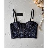 İntive lingerie-innocent&attractive Luna Siyah Lacivert Balenli Çiçek Desenli Korse Sütyen/Büstiyer