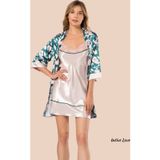 İntive lingerie-innocent&attractive Moongirl Petrol Yeşili Tuvakar Kol Mini Sabahlık Pudra Gecelik Takım