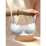 İntive lingerie-innocent&attractive NBB Beyaz Dantelli Straplez Kesim Push-up Tangası Şerit Detaylı Sütyen Takım