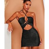 İntive lingerie-innocent&attractive Real Passione Siyah Simli Parlak Boyundan Geçmeli Dekolteli Wrap Kesm Mini Gecelik/Babydoll -1011