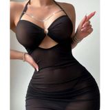 İntive lingerie-innocent&attractive Visatin Kalp Aksesuarlı Siyah Transparan Zincir Aksesuarlı Mini Gecelik/Babydoll -4043