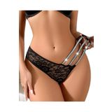 İntive Lingerie Intive Siyah Dantelli Yanı Simli Şeritli Fantezi Tanga -1036 Siyah Tek Ebat
