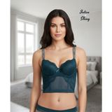Intive Lingerie Intive 'vs Logolu' Premium Taşlı Askılı Balenli Double Push-Uplı Korse Detaylı Ithal Sütyen Büstiyer - 90B - Petrol Mavisi