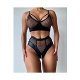 İntive Lingerie Kadın File Detaylı Lateks Görünümlü Fermuar Detaylı Sütyen Takım-s/m Siyah S/M