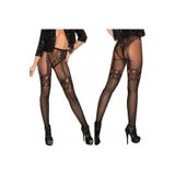 İntive Lingerie Kadın Fileli Jartiyer Görünümlü Desenli Çorap Siyah Standart