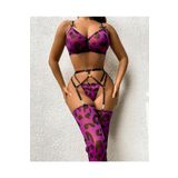 İntive Lingerie Kadın Mor Leopar Desenli Çoraplı Tasarım Jartiyer Takım Renkli S