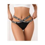 İntive Lingerie Kadın Pamuklu Love Yazılı Şeritli Yüksek Bel Tanga -1020 Siyah Tek Ebat