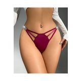 İntive Lingerie Kadın Pamuklu Yanları Parlak İpli Fantezi/Günlük Kullanım Tanga-1015 Bordo Tek Ebat