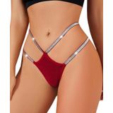 İntive Lingerie Kadın Siyah Parlak İpli Bel Detaylı Kırmızı Seksi Tanga Kırmızı Tek Ebat