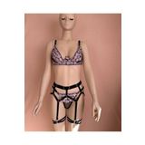İntive Lingerie Love Queen Pembe Kalpli Bacak Akseusuarlı Tasarım Jartiyer Takım Siyah/Pembe 80B