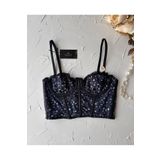 İntive Lingerie Luna Siyah Lacivert Balenli Çiçek Desenli Korse Sütyen/Büstiyer Lacivert 80B