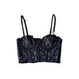 İntive Lingerie Luna Siyah Lacivert Balenli Çiçek Desenli Korse Sütyen/Büstiyer