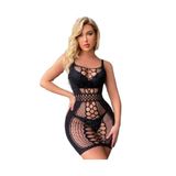 İntive Lingerie Siyah File Detaylı Taşlı Transparan Mini Vücut Çorabı/Elbise -4835 Siyah Standart