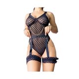 İntive Lingerie Siyah Geometrik Desenli Bacak Aksesuarlı Zincirli Jartiyer Takım-1046 Siyah S/M