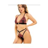 İntive Lingerie Siyah Kırmızı Desenli Bralet Tanga Sütyentakım -3588 - Siyah - Kırmızı - S - M