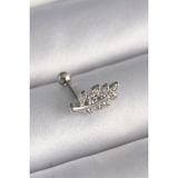 Inure Jewelry 316L Çelik Gümüş Renk Zirkon Taşlı Dal Tragus Piercing - Standart - Nude