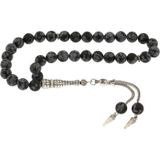 Inure Jewelry Doğaltaş Metal Püsküllü Obsidyen Taşı Tesbih