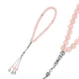 Inure Jewelry Doğaltaş Metal Püsküllü Pembe Kuvars Tesbih