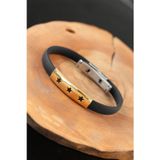 Inure Jewelry Gold Renk Çelik Yıldızlı Tasarım Siyah Renk Silikon Erkek Bileklik