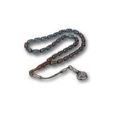 Inure Jewelry Gümüş Kazaz Püsküllü Kapsül Kesim Mavi Sıkma Kehribar Tesbih