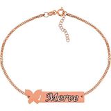Inure Jewelry Gümüş Rose Kişiye Özel Kelebek İsimli Bayan Bileklik - Ayarlanabilir - Karışık