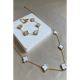 Inure Jewelry Matchless Beyaz Taşlı Yonca Model Kadın Çelik (KOLYE & BİLEKLİK) 2'li Set