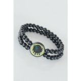 Inure Jewelry Sarı Renkli Metal Üzerine Osmanlı Arma Figürlü Siyah Renk Çift Sıra Doğal Taş Erkek Bileklik
