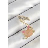 Inure Jewelry Zirkon Taşlı 3D Kedi Detaylı Nota Figürlü Gold Renk Kadın Broş