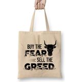 Investing Buy The Fear Sell The Greed Stock Market Bez Çanta Uzun Saplı - Açık Bej - 40 X 40