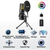Invicta Profesyonel Rgb Yayın,stüdyo,oyun Kablosuz Kondenser Mikrofon,anc Gürültü Azaltma, 18 Saat Pil, Tripod ve Pop Filtre Dahil - Siyah