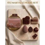 invictus design Kadın Çikolata Kahverengi Kutulu Makyaj Pudra Sünger Seti 5 'li Set