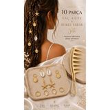 invictus design Kadın Gold Deniz Kabuğu & Yıldız & İstiridye & İnci Halka Model Saç Küpesi Charm Saç Tokası Saç Yüzük Örgü Aksesuar 10 Parça Ve Bukle Belirginleştirici Kıvırcık Saç Tarak 2'li Set
