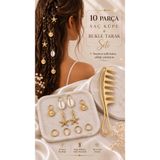 invictus design Kadın Gold Deniz Kabuğu & Yıldız & İstiridye & İnci Halka Model Saç Küpesi Charm Saç Tokası Saç Yüzük Örgü Aksesuar 10 Parça Ve Bukle Belirginleştirici Kıvırcık Saç Tarak 2'li Set