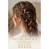 invictus design Kadın Gold Deniz Yıldız Halka Model Saç Küpesi Charm Saç Tokası Saç Yüzük Örgü Aksesuar 10'lu Set
