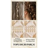 invictus design Kadın Gold Yıldız ve Deniz Kabuğu Halka Model Saç Küpesi Charm Saç Tokası Saç Yüzük Örgü Aksesuar 20 Parça 2'li Set