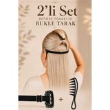 invictus design Kadın Siyah Kaş Göz ve Yüz Germe Lastikli Botoks Tokası Ve Saç Şekillendirici Bukleli Kıvırcık Dalgalı Saçlar İçin Geniş Dişli Wax Tarak 2'li Set