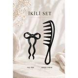 invictus design Kadın Siyah Saç Şekillendirici Bukleli Kıvırcık Dalgalı Saçlar İçin Geniş Dişli Wax Tarak Ve Fiyonk Figürlü Gizli Topuz Tokası Saç Düzenleyici Saç U Pin Firkete Saç Çatalı 2'li Set