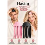 invictus design Kadın Ve Erkek 2'li Set 6 Dişli Siyah & Pembe Kök Volüm Isısız Şekillendirici Tarak Perçem Hacim Verici Kore Klips Saç Aksesuar İz Bırakmaz