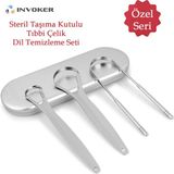 İnvoker Dil Temizleme Aparatı Dil Sıyırıcı Paslanmaz Çelik Ağız Bakım Plak Fırçası 3 Lü Steril Taşıma Kutulu Tıbbi Çelik Özel Set - TIBBİ ÇELİK ÖZEL SET