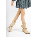 İnyola Shoes 7012 Bej Cilt Deri Püskül Detaylı Kadın Çizme