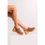 İnyola Shoes Kadın Hakiki Deri Takunya Sandalet 6314 Bej Süet - Taba Süet
