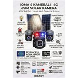 ioma 4 Kameralı Sim Kartlı Kamera, 2 Solar Panelli, PTZ aydınlatmalı, 2 Yönlü Konuşma, Çakar