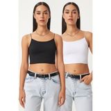 İp Askılı 2'li Paket Örme Büstiyer LDI0001 SİYAH BEYAZ - 38 - Siyah - Beyaz