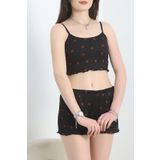 İp Askılı Pegasus Kumaş Kadın Crop Pijama Takımı (Siyah, L)